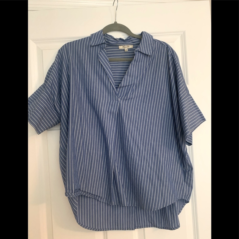 Madewell Blue & White Short Sleeve Button Down